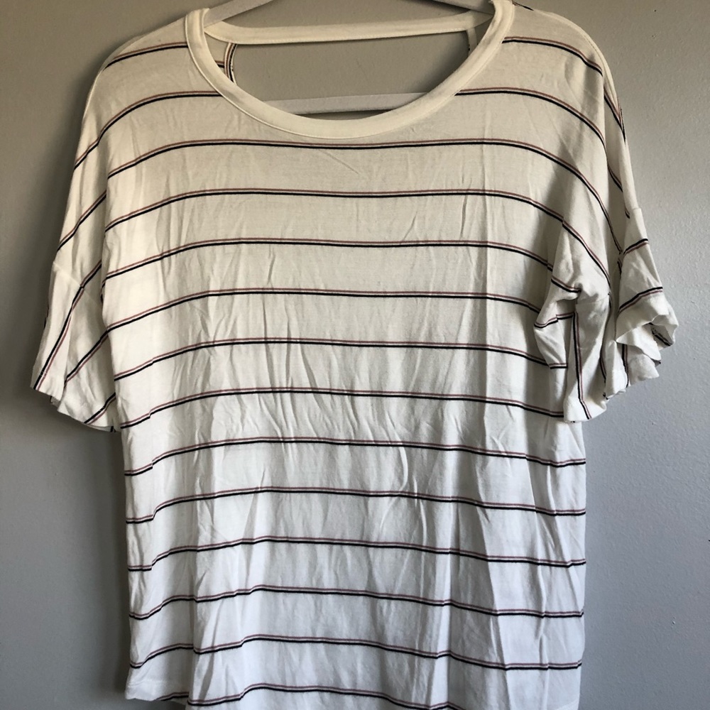 Flowy white shirt with pink and black stripes